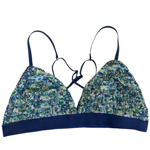 Aerie Sz M Mesh Ruffle Strappy Triangle Bralette Blue Green Floral NWT - Picture 9 of 14
